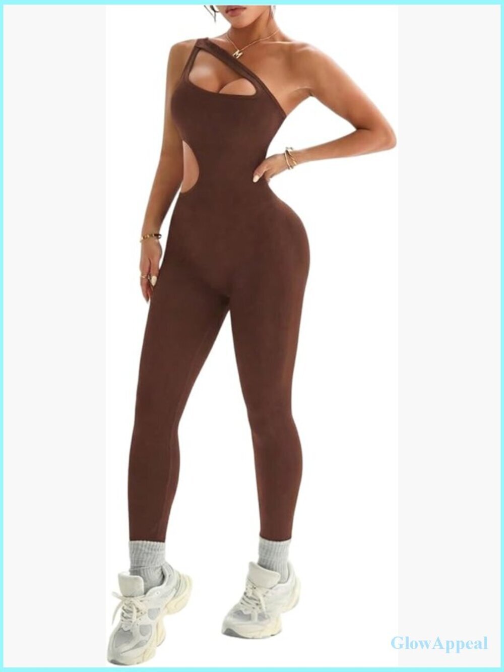 One Shoulder Sleeveless Jumpsuit Cut Out Seamless Workout Gym Yoga Legging